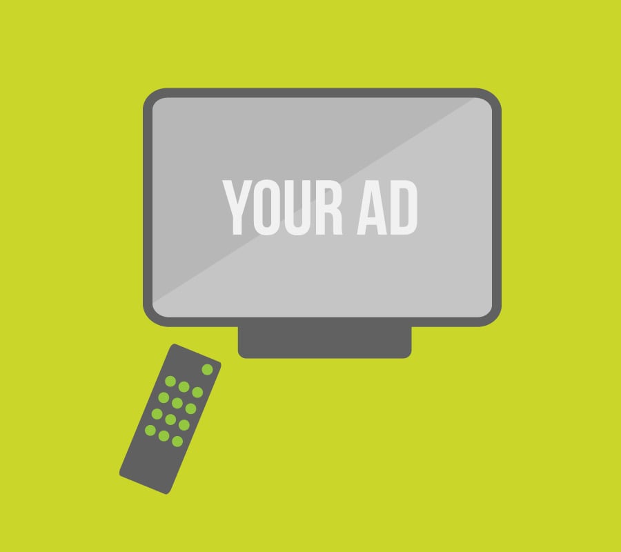 HA-TV Illustration of TV and remote with "Your Ad" on screen, representing traditional marketing
