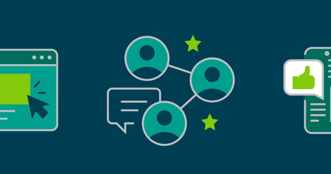Illustrations representing why content is important, including a web page, connected circles, and thumbs up and heart symbols next to illustration of phone