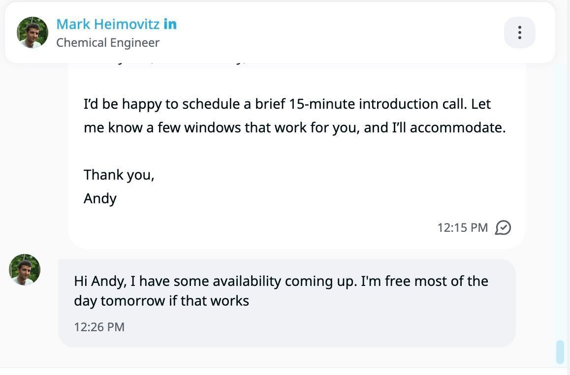 Screenshot of a LinkedIn conversation