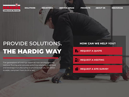 A screenshot of the Hardig website homepage