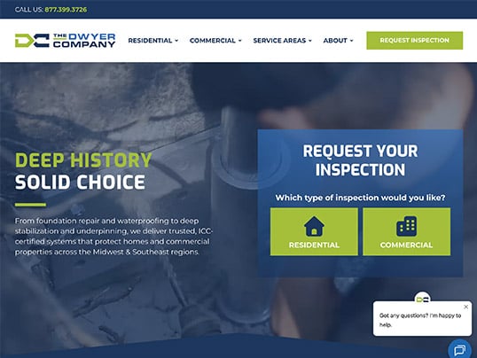 A screenshot of The Dwyer Company website homepage